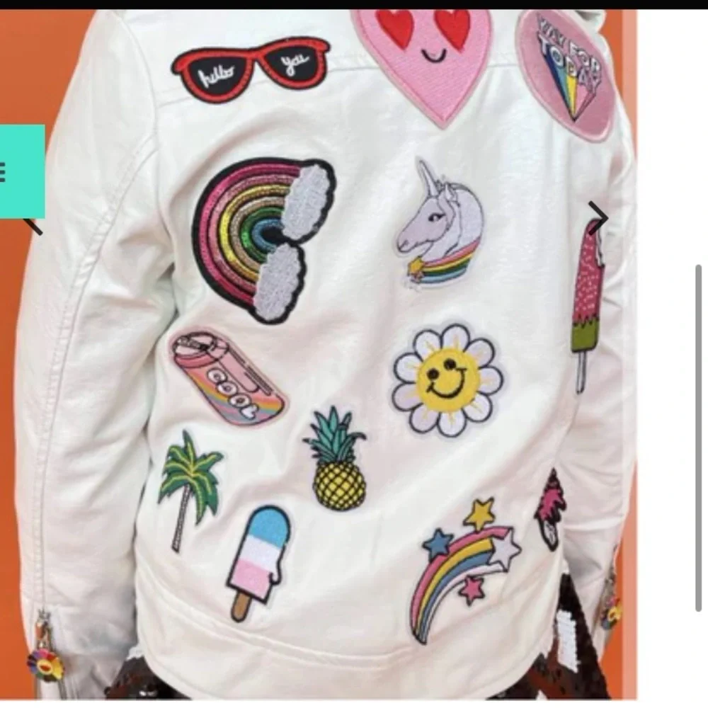 Lola + The Boys White Vegan Rainbow Leather Kids Jacket